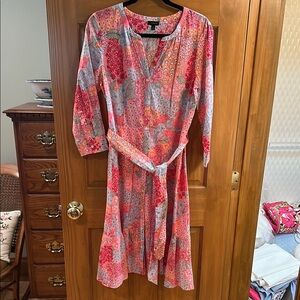 Talbots Pink Floral, Tie Waist Shirtdress